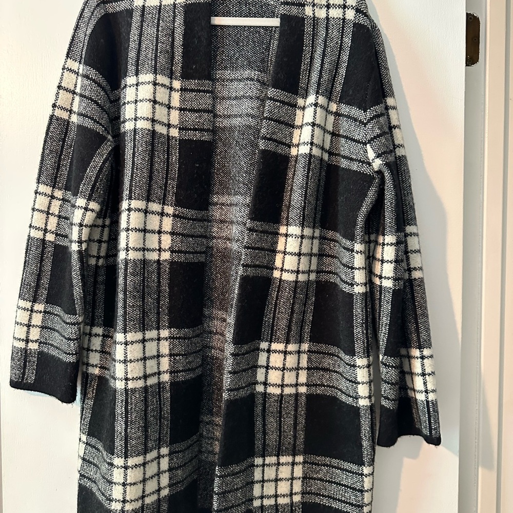 Talbots Black and White Plaid Cardigan Sweater